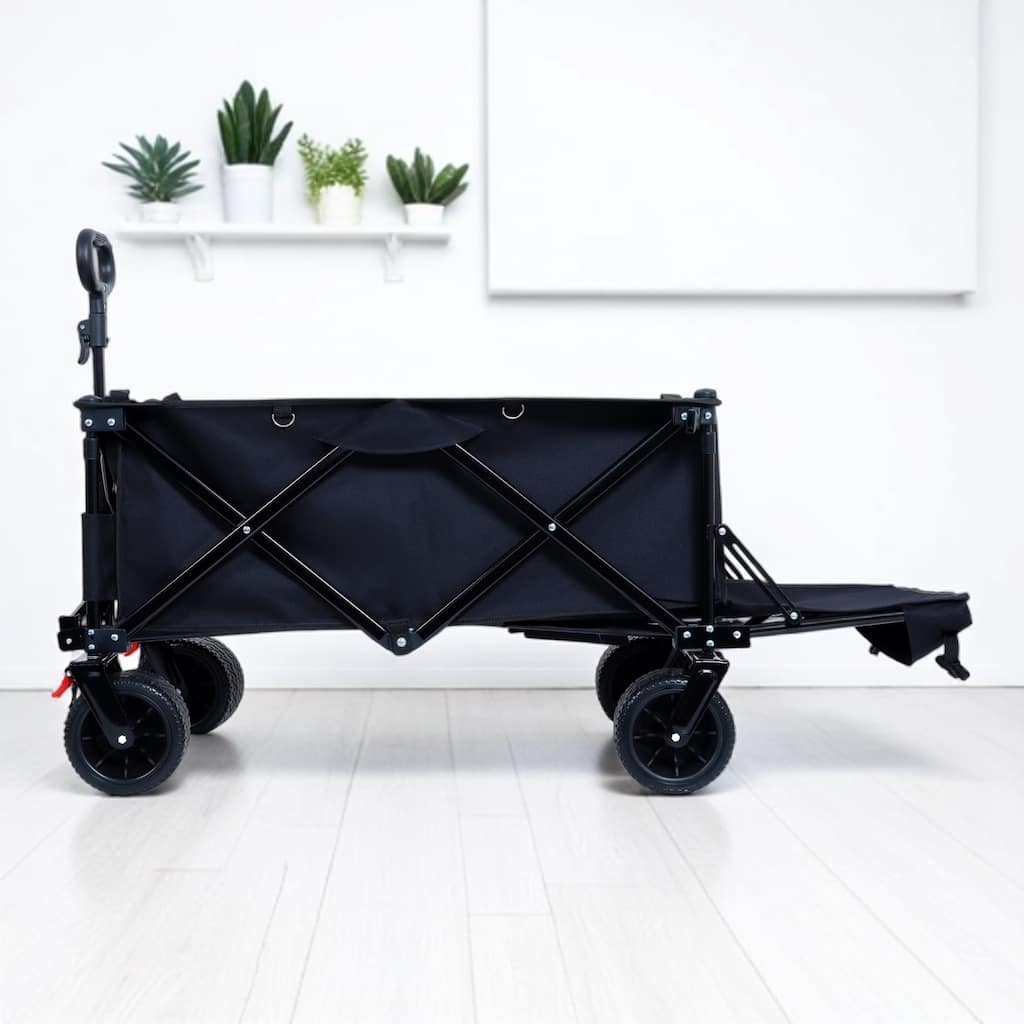 Foldable Handcart with Roof – Expandable Tailgate, 360° Swivel Wheels – Ideal for Beach, Camping, Gardening, and Shopping