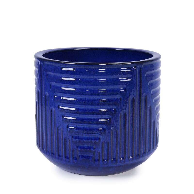 Anmytek Ceramic Round Planter with Drainage for Indoor Outdoor