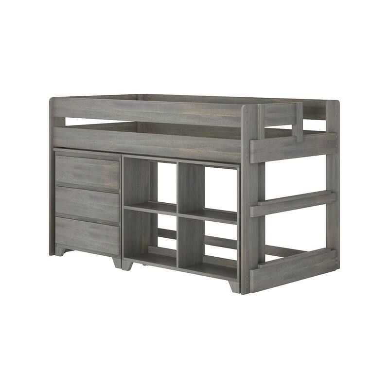 Max and Lily Farmhouse Twin Low Loft with Dresser and Bookcase