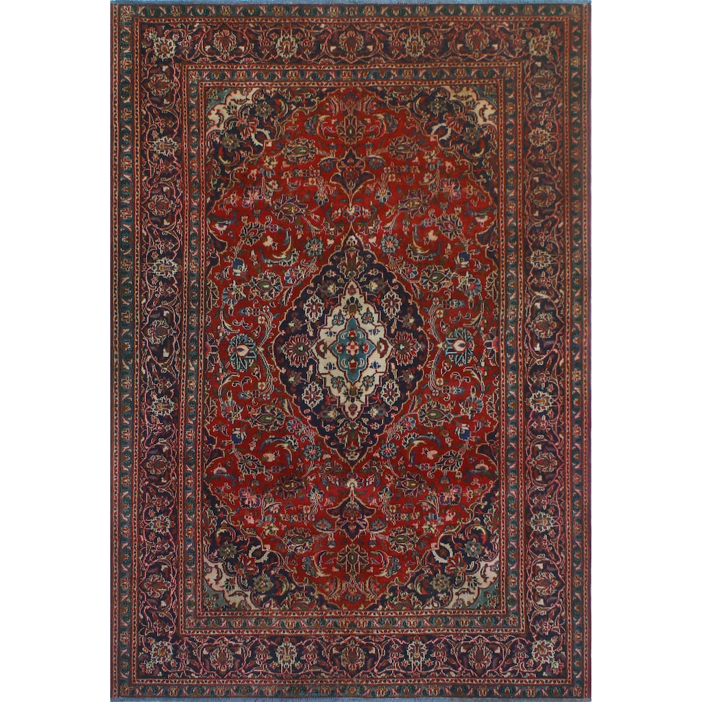 Noori Rug Fine Vintage Distressed Jafar Red/Navy Rug - 6'4" x 8'11"