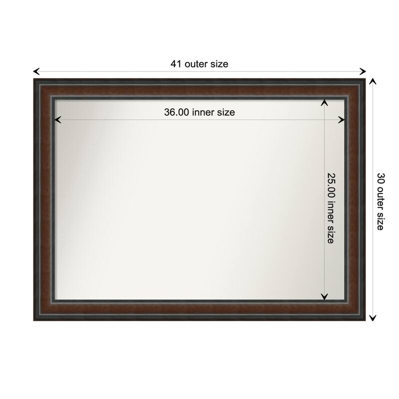 Cyprus Walnut Framed Non-Beveled Custom Wall Mirror, Bathroom Vanity Mirror - Outer Size: 40.75 x 29.75