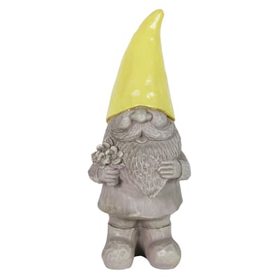 Exhart Solar Happy Hat Gnome Statue, 11 Inch