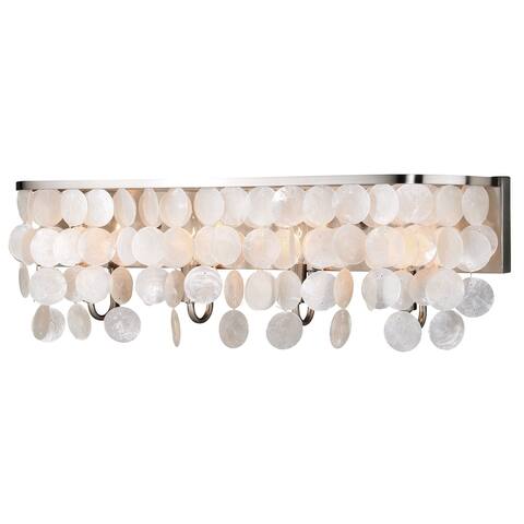 Elsa 4 Light Satin Nickel Capiz Shell Coastal Bathroom Vanity Fixture - 28-in W x 9-in H x 5.5-in D