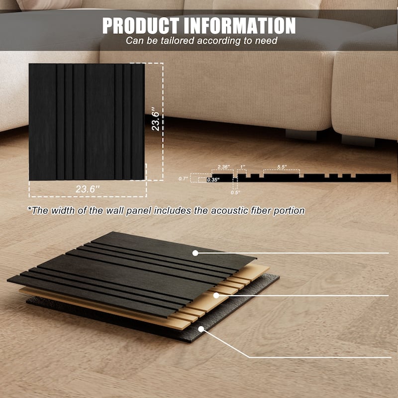 23.6" x 23.6" Wood Slat Acoustic Wall Panels for Ceiling and Wall Decor, 8-Pack (31 sq ft)