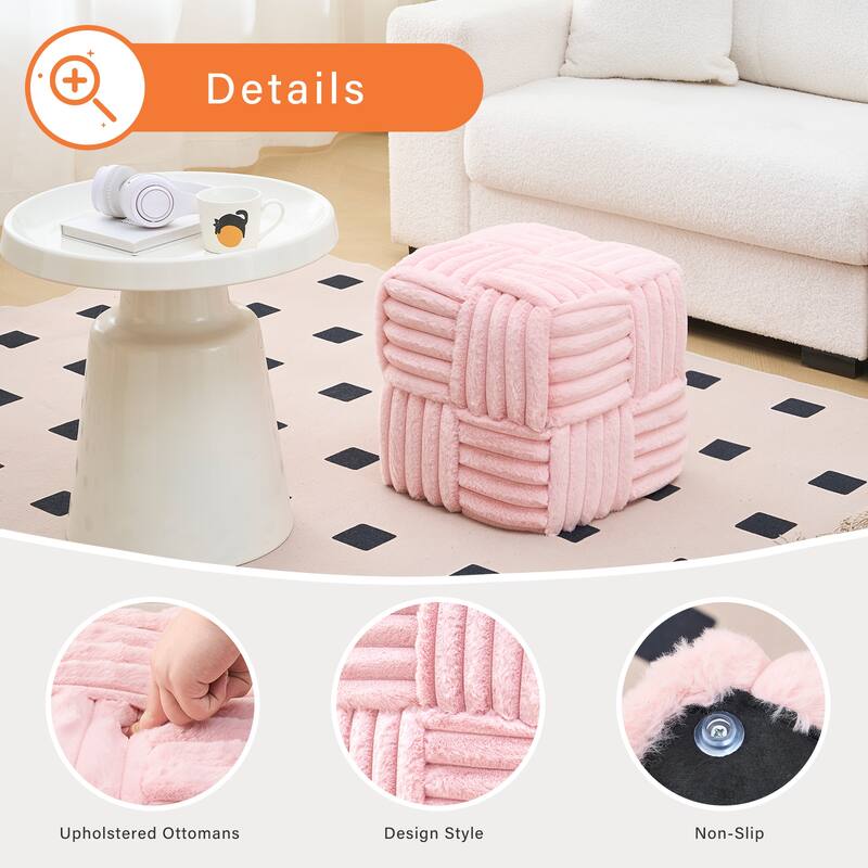 Soft Corduroy Fabric Ottoman Stool for Home Bedroom Living Room Vanity Chair Comfortable