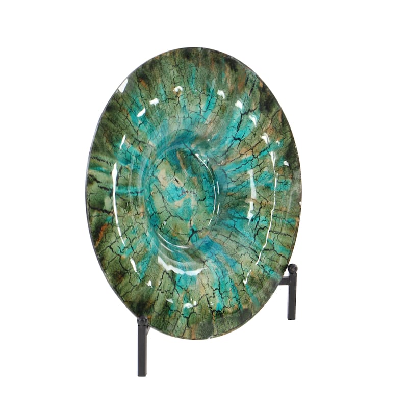 Green Glass Handmade Mosaic Inspired Geometric Charger with Stand