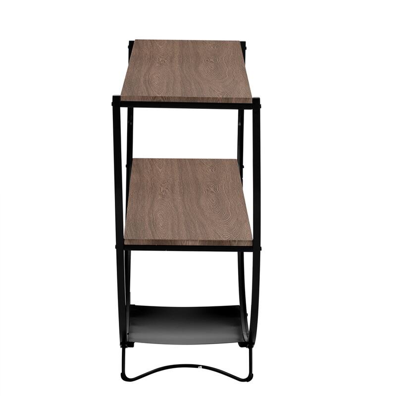 Rustic Demilune Shape Textured Metal Distressed Wood Console Table