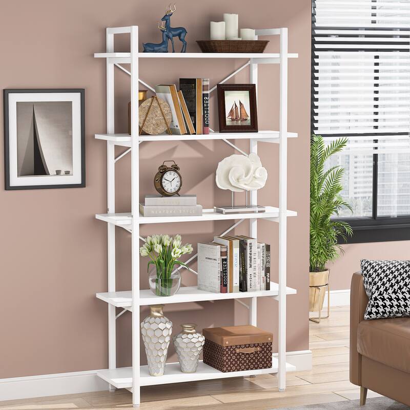 5 Tier Bookcase,White Bookshelf for Living Room, Study, Home Office,Balcony