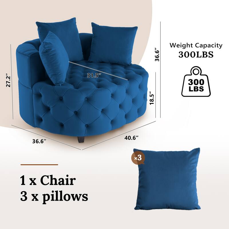 Velvet Modern Leisure Big Classical Barrel Chair with 2 Pillows