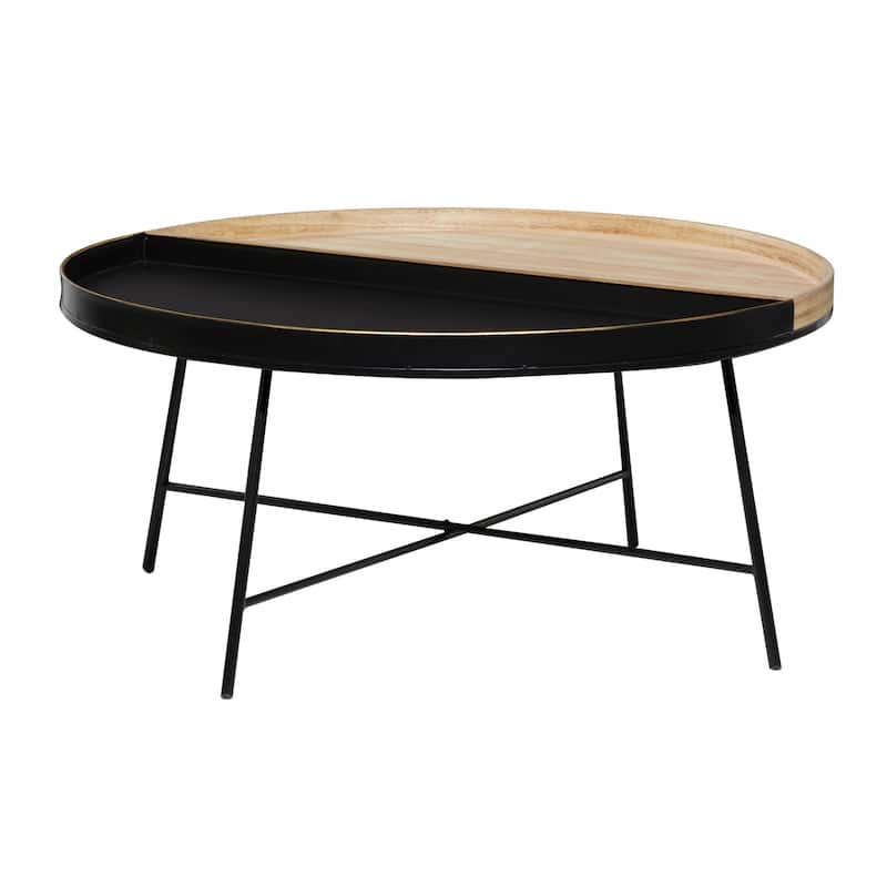 Metal Two-Toned Wood Split Tray Coffee Table - Black - Roche River Decor - 38"W x 38"L x 18"H