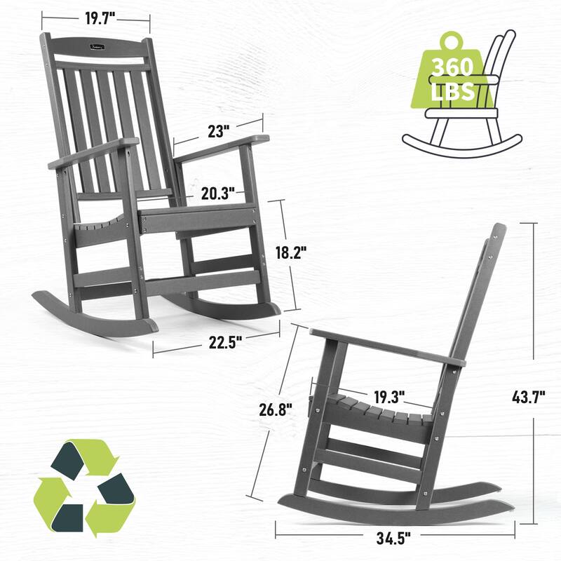 Vrakae All Weather Outdoor High Back Rocking Chair Set of 2