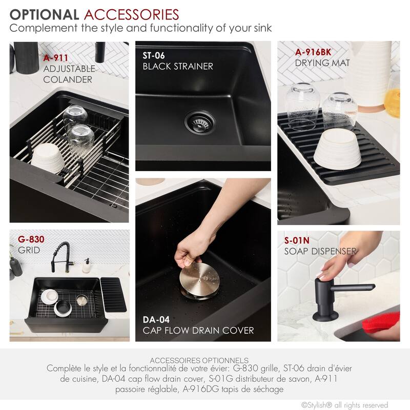 STYLISH Undermount 30" Workstation Single-Bowl Composite Granite Kitchen Sink - 30" x 21" x 10"