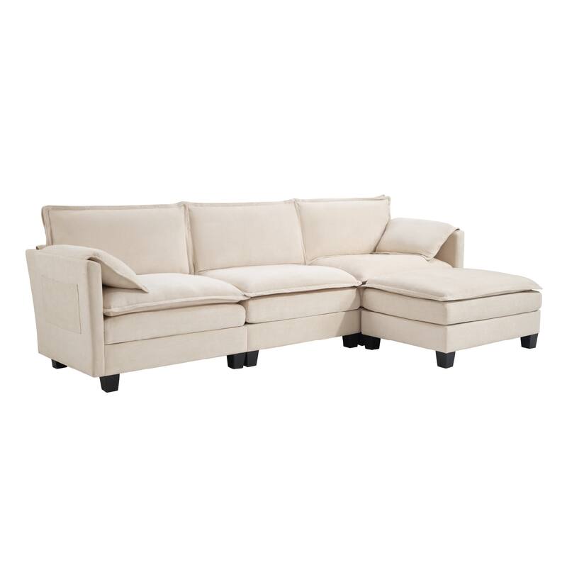 107" L-Shaped Sofa With Cotton-Linen Velvet Texture, Corner Sofa With Storage Function On The Side, 3 Seats