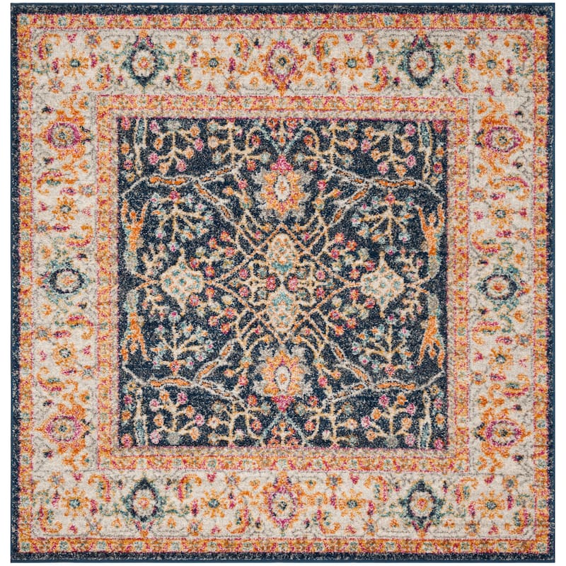 SAFAVIEH Madison Phylis Vintage Boho Oriental Rug - 6'7" x 6'7" Square - Navy/Creme - Runner/Square