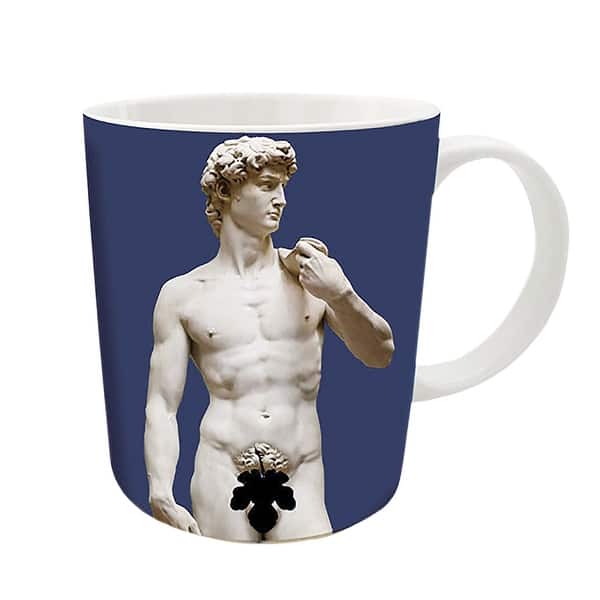 slide 2 of 3, Spencer & Fleetwood Statue of David Heat Change Mug - Disappearing Fig Leaf - Blue - 4.13 in. x 5 in. x 5 in.