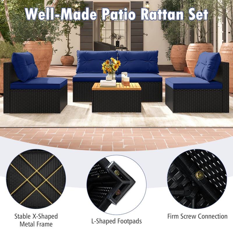 Costway 5 Piece Outdoor Furniture Set with Seat & Back Cushions Acacia - See Details