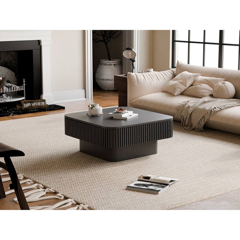 31.5" Square Coffee Table with Storage, Modern Solid Wood Veneer Accent Table
