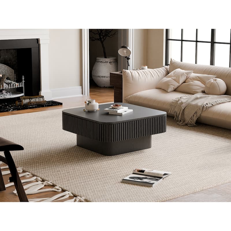 Modern 31.5" Square Coffee Table with Storage Solid Wood Veneered Accent Table for Living Room or Bedroom