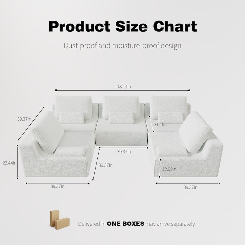 Oversized Modular Sectional Sofa, Luxury Boucle Floor Couch, Convertible Compressed Couch for Living Room, Apartment