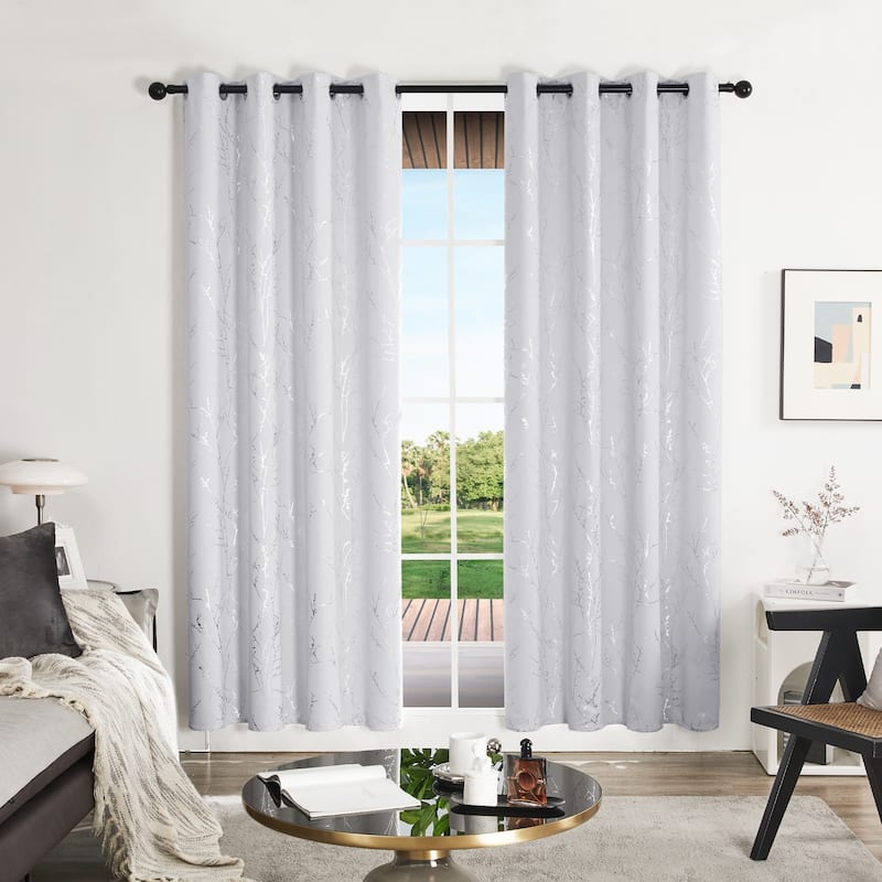 Deconovo Blackout Silver Tree Twigs Curtains(2 Panel) - 52x84 Inch - Greyish White