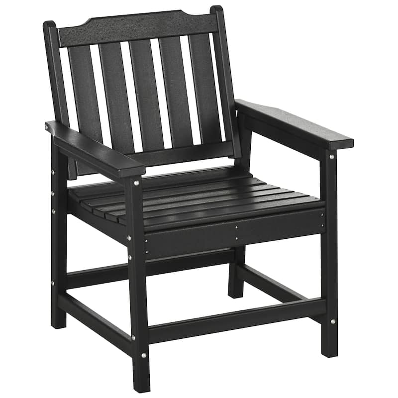 Outsunny Plastic Patio Chairs, Outdoor Dining Chair with Armrests and Slatted Back, Outdoor Armchair for Lawn