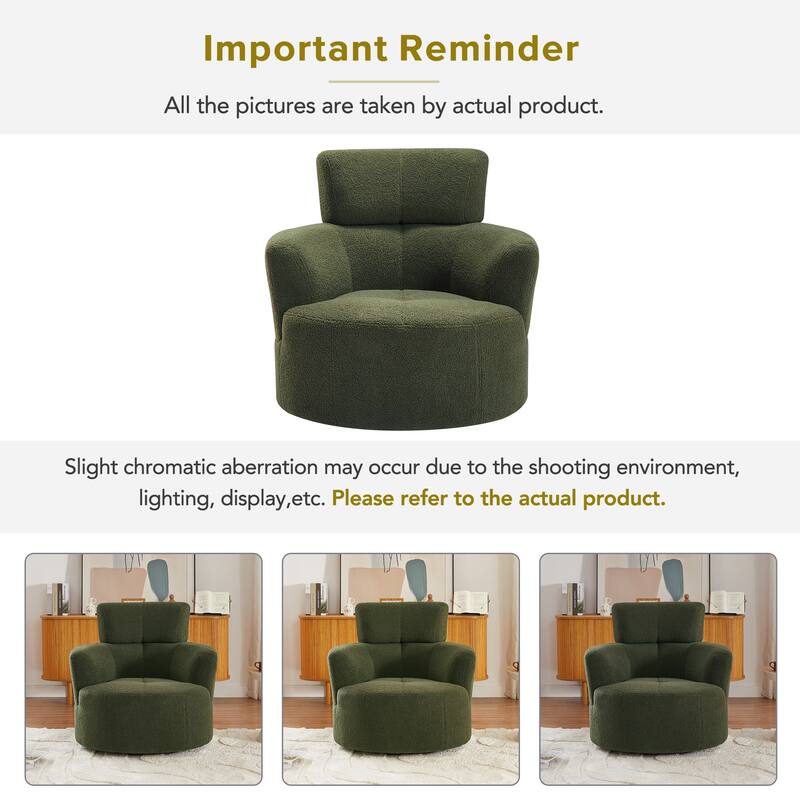Swivel Chair Accent Chair Barrel Chair with Cushioned Seat, Round Sofa Chair with Adjustable Headrest