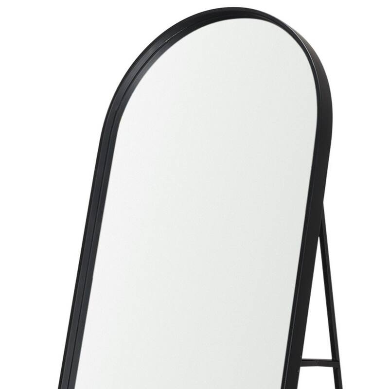 HomeRoots 67" Black Metal Oval Freestanding Tilting Geometric Framed Standing Mirror - 26.50 in. x 67.25 in. x 22.50 in.