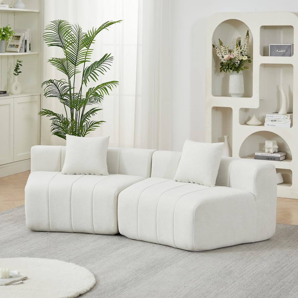 Roomfitters Modern Sectional Sofa, 2-Piece Modular Ribbed Fabric Couch with 2 Throw Pillows for Living Room