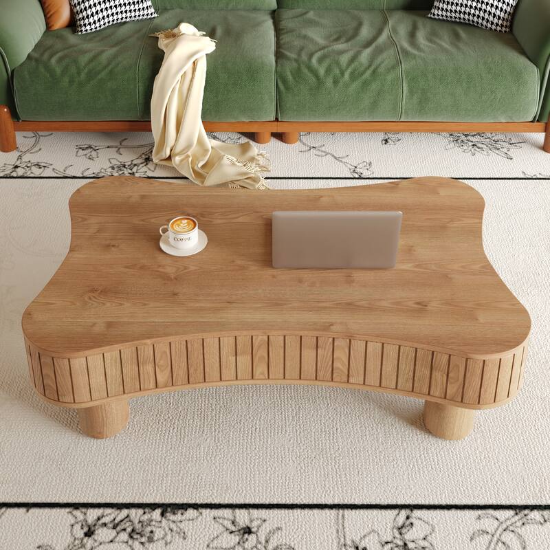 Lift Top Coffee Table 42" - Fluted Panel Hidden Storage, Silent Hydraulic Lift, Curved Safety Corners,5 Min Assembly