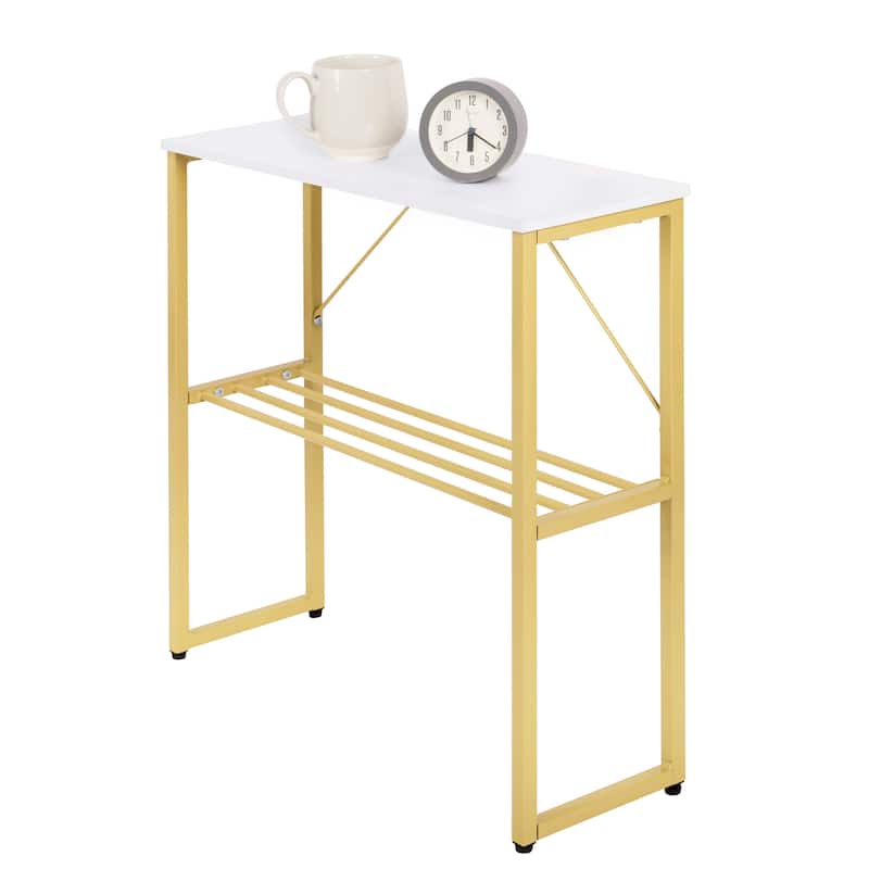 Narrow Side Table with Shelf, 25-inch Tall End Table for Small Space