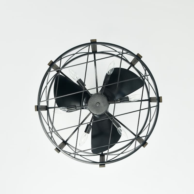 Damon 24-inch Gun Metal Grey and Imitation Wood 6 Lights 3 Blades Lighted Ceiling Fan with Remote