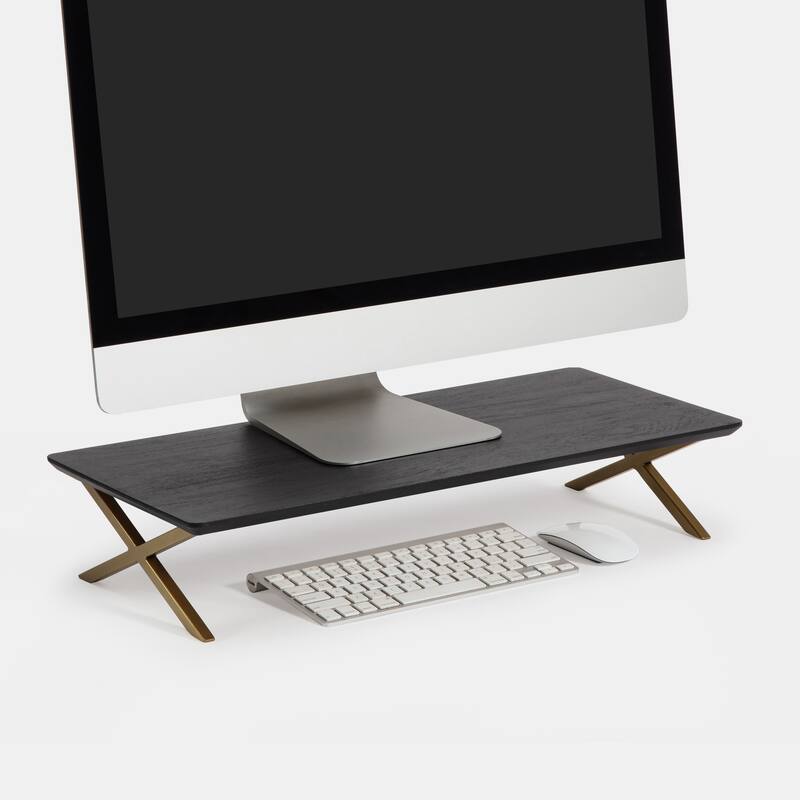 Jani Wood Monitor Stand Riser Desk - Ergonomic Design Stand, Desktop Organizer Table for Home, Office Workspace, Gaming Desk - Black