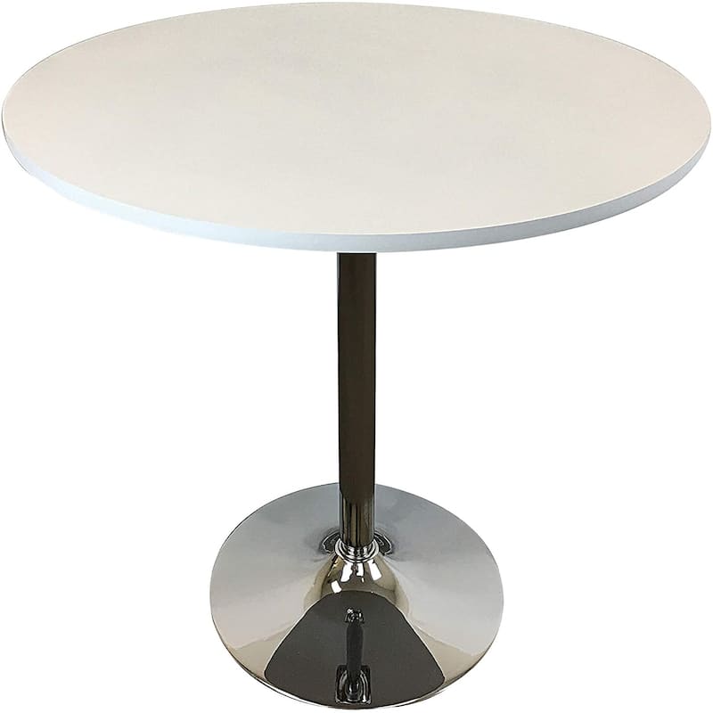 Round Wood Top Dining Table with Chrome Legs 35" - White