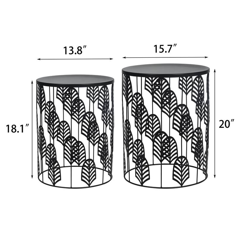 Adeco Set of 2 Round Metal Nesting Side End Tables Set - set of 2