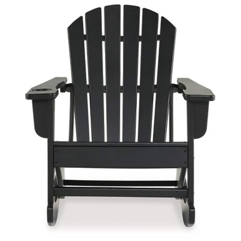 Sami 35 Inch Outdoor Rocking Chair, Slatted Design, Modern Black Finish