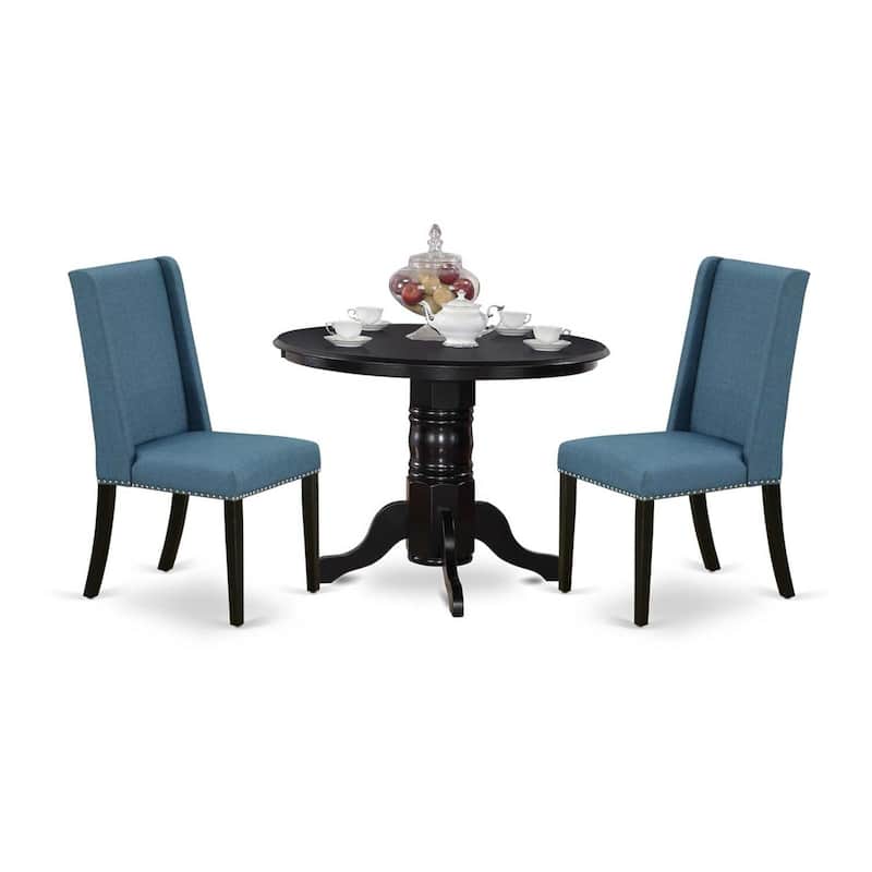 HomeStock 3-Pc Black Finish Solid Wood Top - Round Dining Room Set - Seats 4