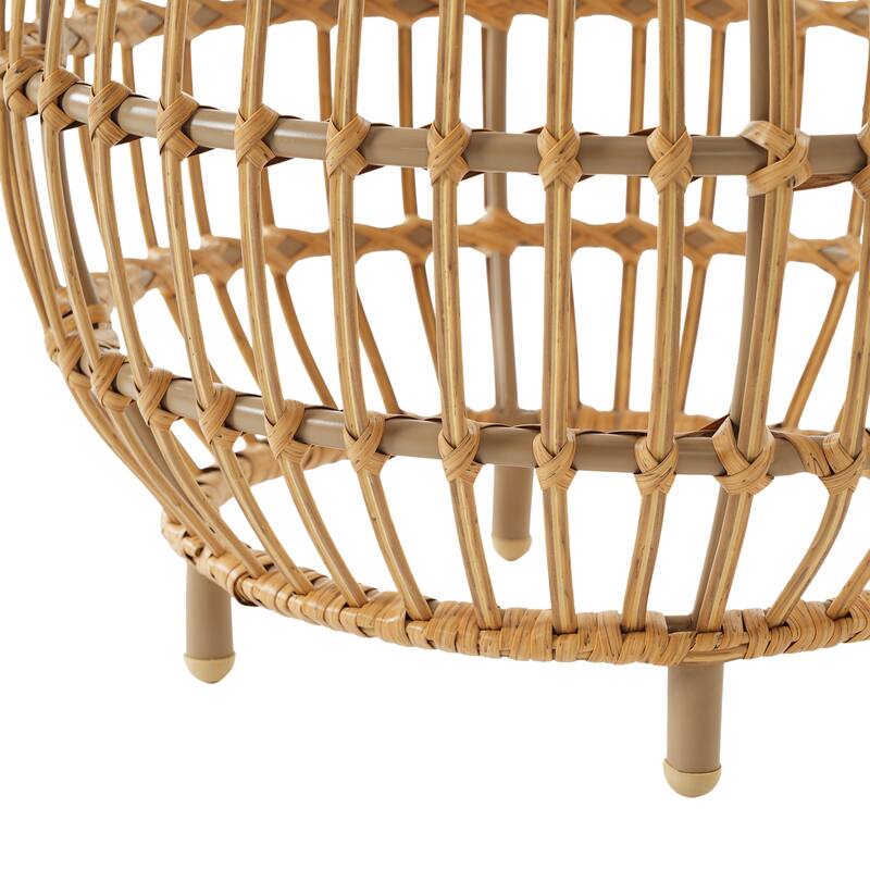 Roomfitters Bohemian Faux Rattan Side Table, Handcrafted Round Accent Table for Indoor & Outdoor Use, Light Brown