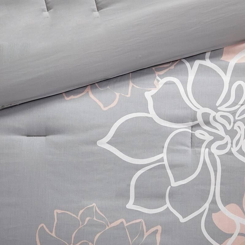 Printed Cotton Sateen Comforter Set Grey Peach Queen