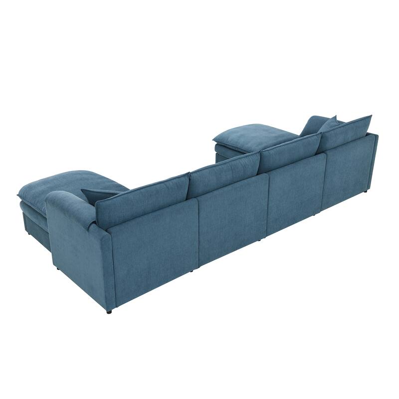 134" Chenille Modular Sectional Sofa,U Shaped Cloud Couch Set with Double Cushions