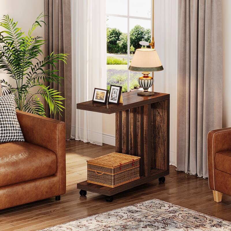 2-Tier Side Table for Couch, C-Shaped End Table for Living Room - 2 Pcs