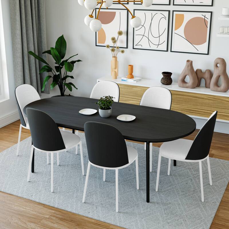 LeisureMod Tule Dining Chair with Upholstered Seat and White Steel Frame, Set of 2