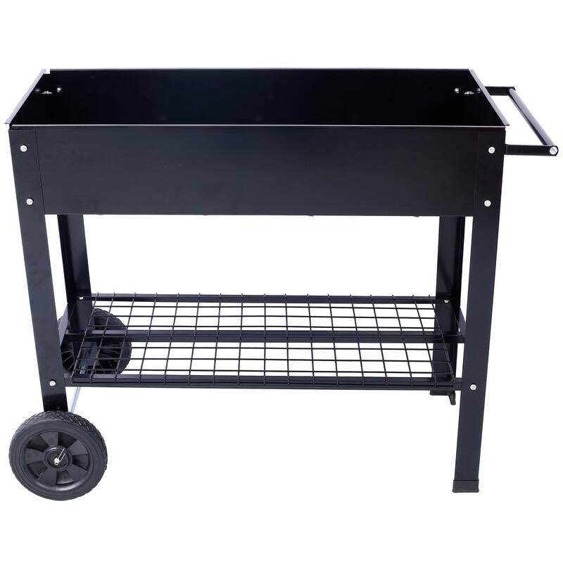 Countryside Style Garden Bed with Wheels Patio, Lower Shelf 1 Built in Storage Shelf, for Backyard Flower Herb Outdoor