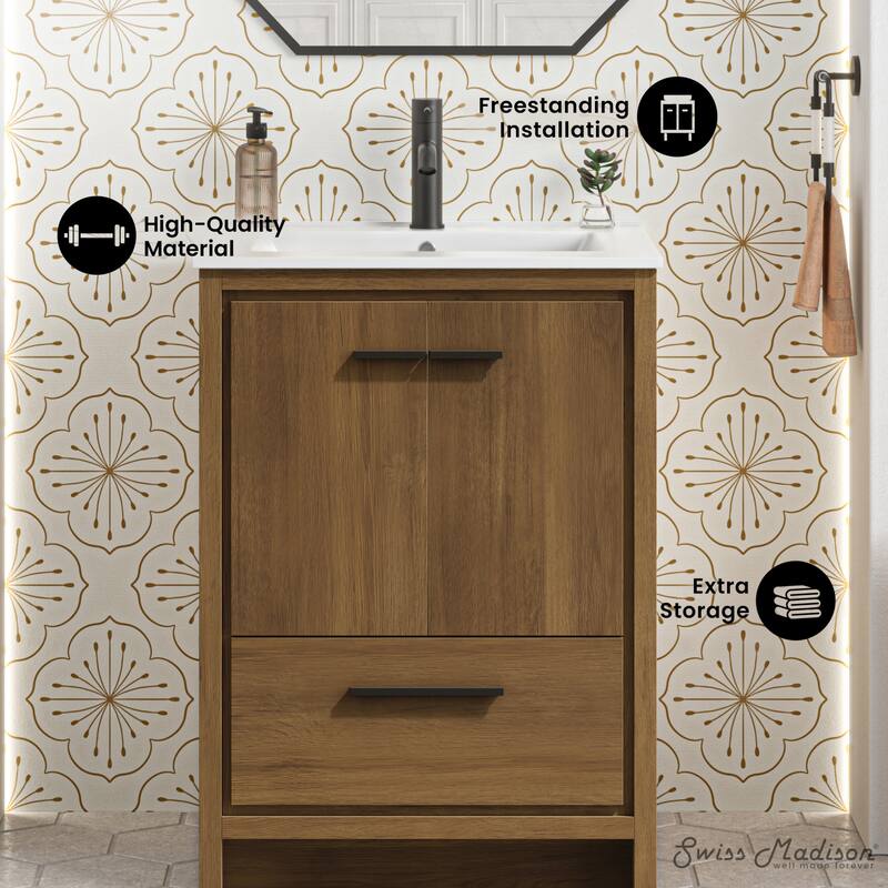 Virage 24" Freestanding Bathroom Vanity In Brown Oak With Sink Top - 24