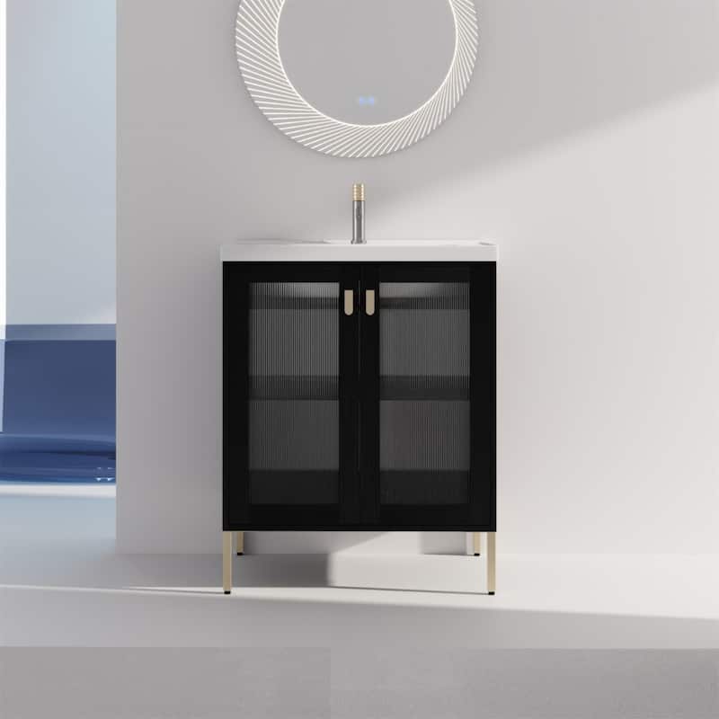 28" Freestanding Bathroom Vanity With Ceramic Sink - Black