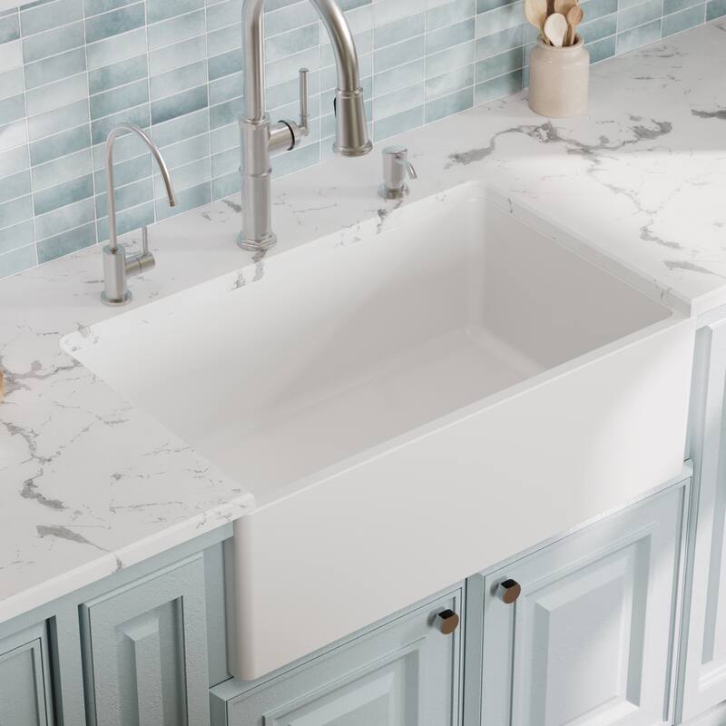 Karran 30" Single Bowl Panel Front Farmhouse Fireclay Kitchen Sink with Reversible Apron Front