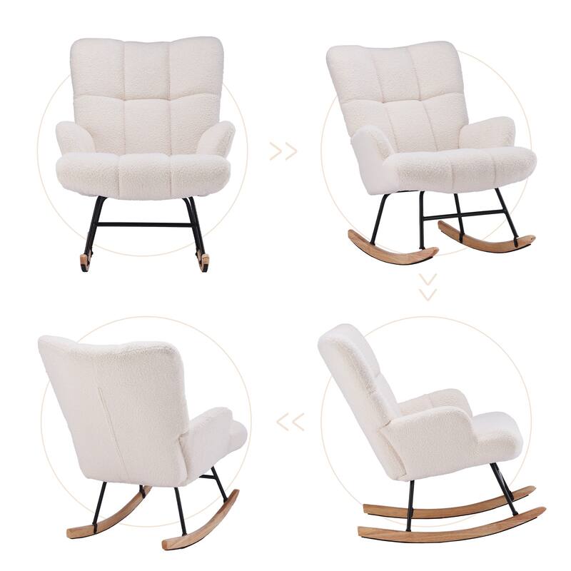 FERPIT Rocking Accent Chair Teddy Upholstered Glider Nursery Accent Chair Padded Seat with High Backrest for Living Room