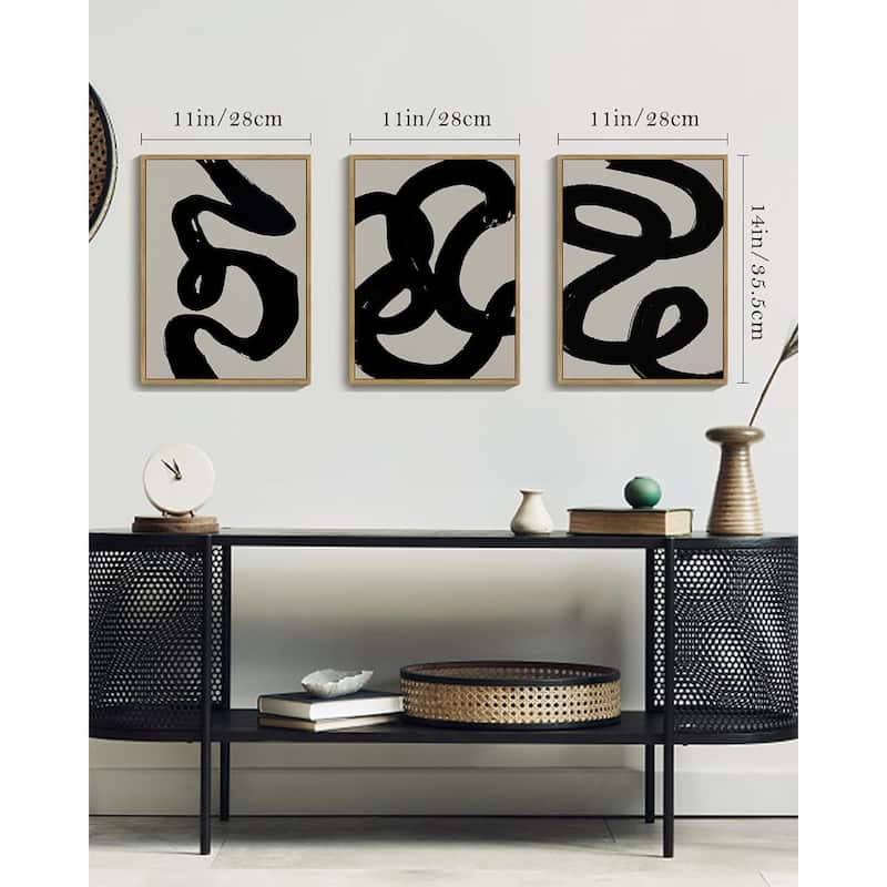 Black Abstract Wall Art Ink Wash Minimalist Lines