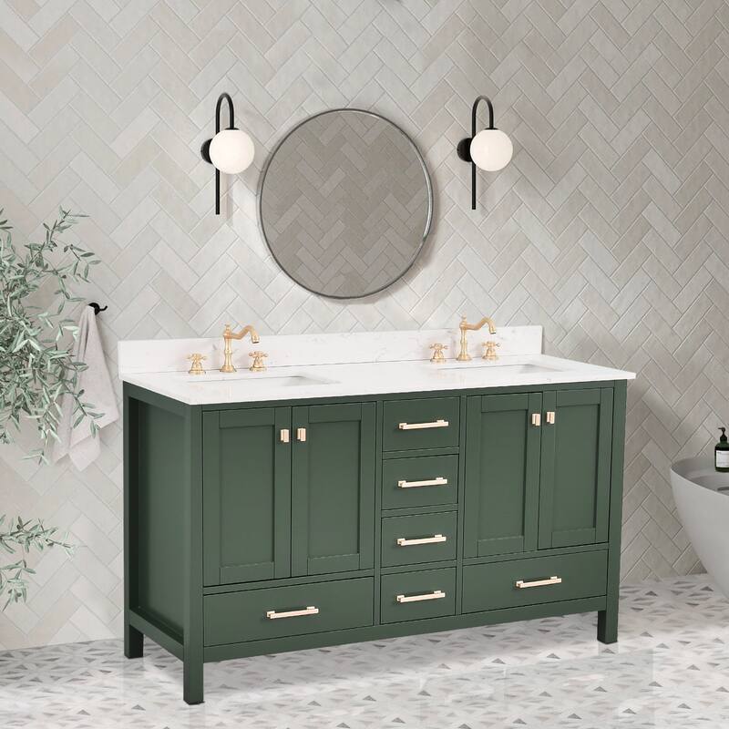 OpalithD 60 in. Bathroom Vanity with Double Sinks, Wood Bath Cabinet with Top