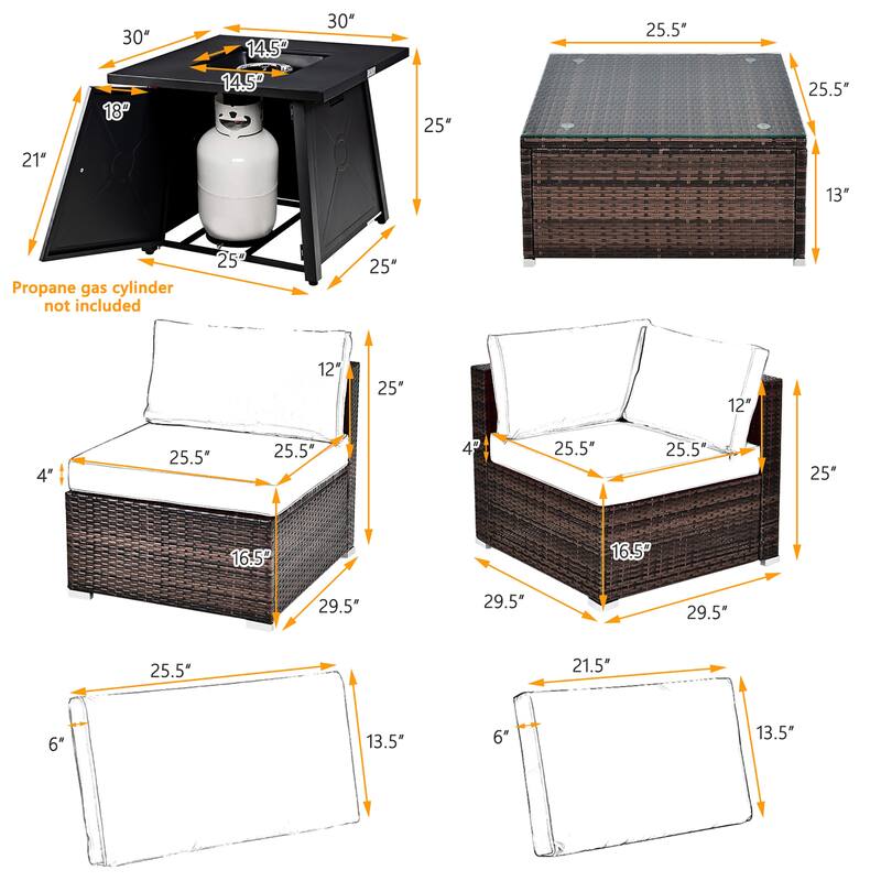 Costway 7PCS Patio Rattan Furniture Set Fire Pit Table Cover Cushion - See Details
