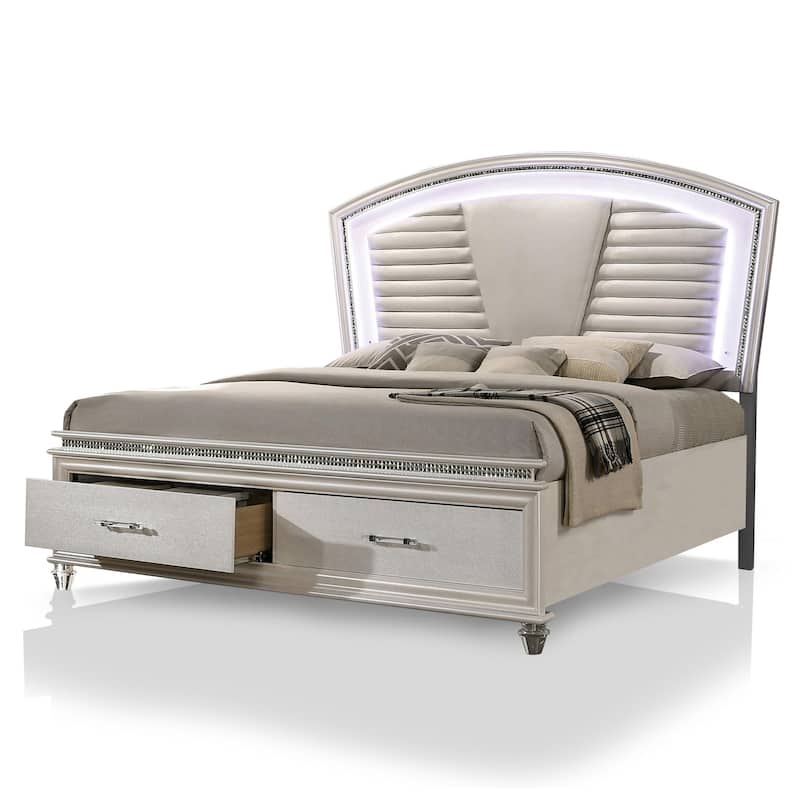 Furniture of America Xian Contemporary Wood 3-Piece Storage Platform Bedroom Set with LED Light